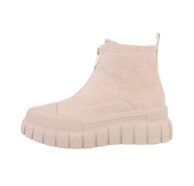 Ital-Design Damen Freizeit Plateaustiefelette Flach Plateaustiefeletten in Beige von Ital-Design