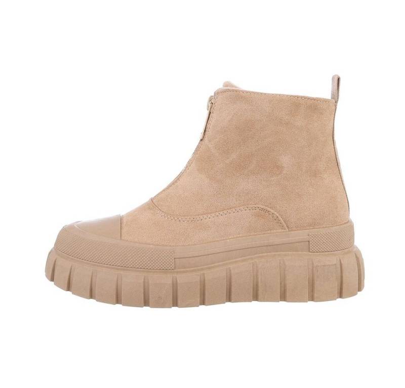 Ital-Design Damen Freizeit Plateaustiefelette Flach Plateaustiefeletten in Hellbraun von Ital-Design