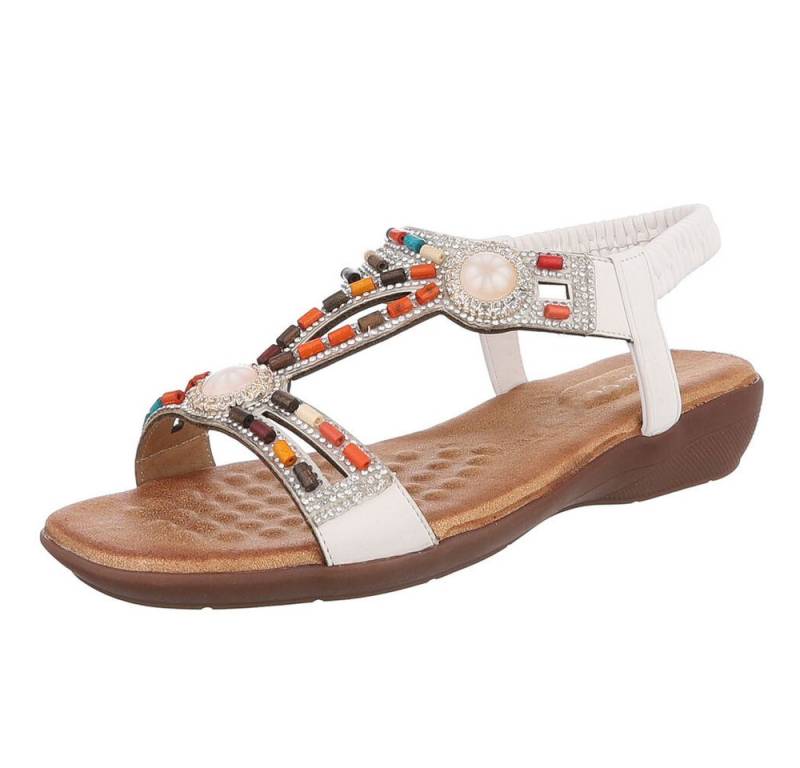 Ital-Design Bequeme Damen-Sandalen mit Perlenverzierungen – Sommer 2023 Riemchensandalette (89368773) Keilabsatz/Wedge Keilsandaletten in Weiß von Ital-Design