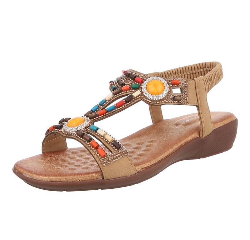 Ital-Design Bequeme Damen-Sandalen mit Perlenverzierungen – Sommer 2023 Riemchensandalette (89368779) Keilabsatz/Wedge Keilsandaletten in Camel von Ital-Design