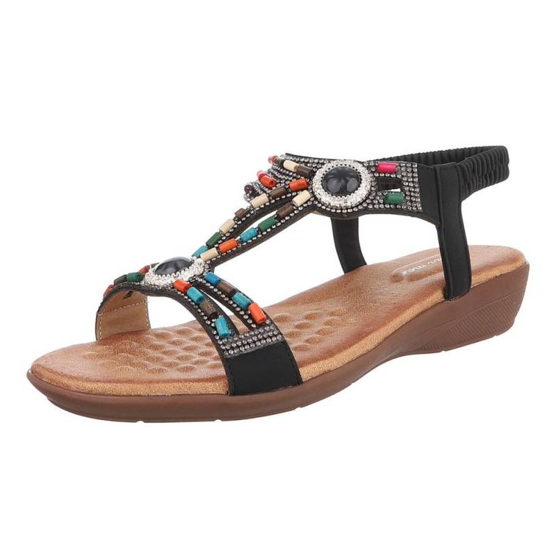 Ital-Design Bequeme Damen-Sandalen mit Perlenverzierungen – Sommer 2023 Riemchensandalette (89368784) Keilabsatz/Wedge Keilsandaletten in Schwarz von Ital-Design