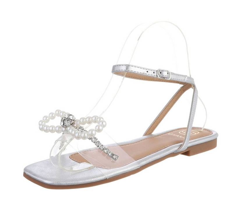Ital-Design Damen Freizeit Riemchensandalette Blockabsatz Riemchensandalen in Silber von Ital-Design