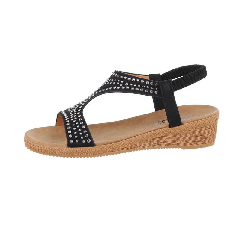 Ital-Design Damen Freizeit Riemchensandalette Keilabsatz/Wedge Keilsandaletten in Schwarz von Ital-Design