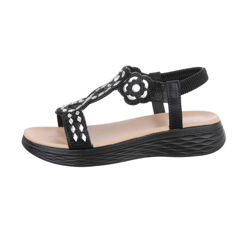 Ital-Design Damen Freizeit Riemchensandalette Keilabsatz/Wedge Keilsandaletten in Schwarz von Ital-Design