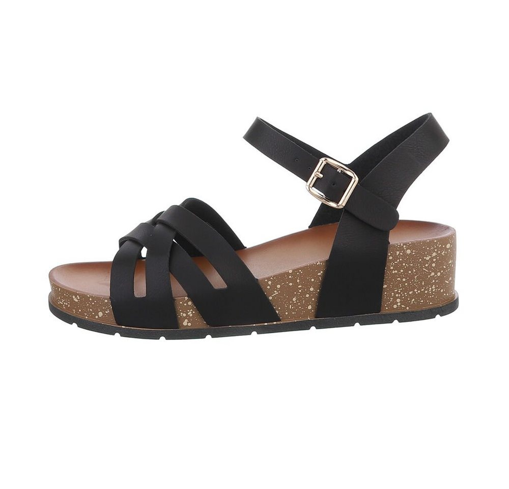 Ital-Design Damen Freizeit Riemchensandalette Keilabsatz/Wedge Keilsandaletten in Schwarz von Ital-Design