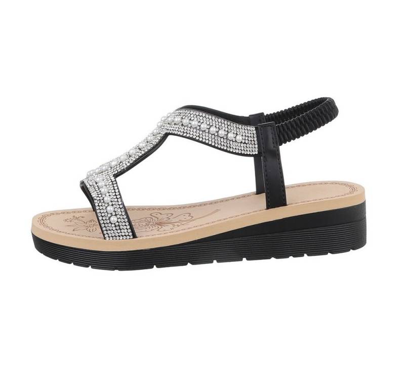 Ital-Design Damen Freizeit Riemchensandalette Keilabsatz/Wedge Keilsandaletten in Schwarz von Ital-Design