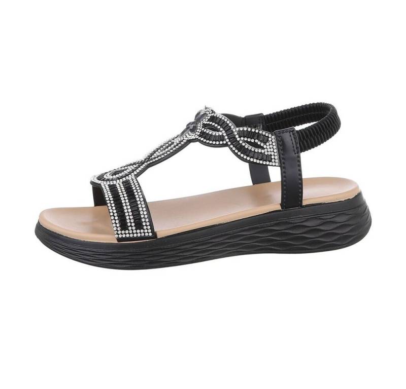 Ital-Design Damen Freizeit Riemchensandalette Keilabsatz/Wedge Keilsandaletten in Schwarz von Ital-Design