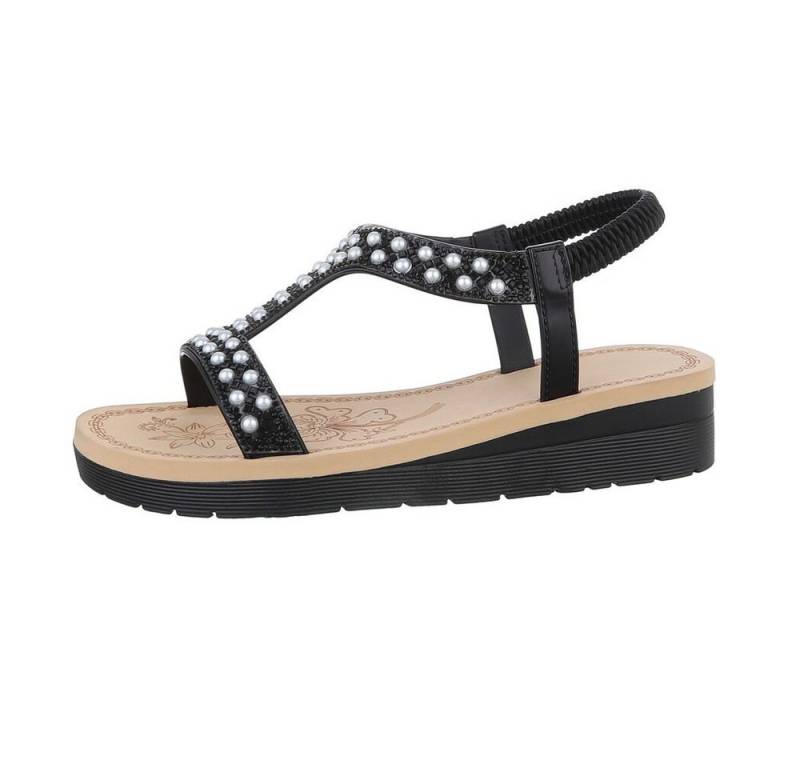 Ital-Design Damen Freizeit Riemchensandalette Keilabsatz/Wedge Keilsandaletten in Schwarz von Ital-Design