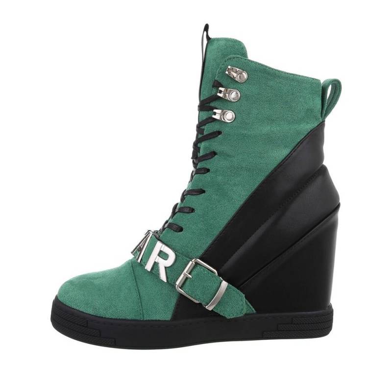 Ital-Design Damen Freizeit Schnürstiefelette Keilabsatz/Wedge High-Heel Stiefeletten in Grün von Ital-Design