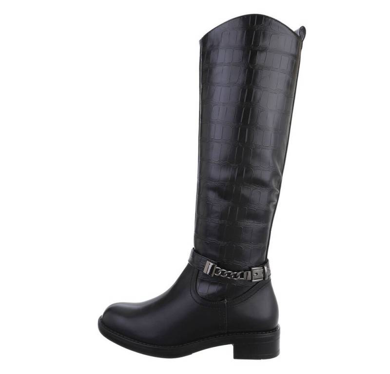 Ital-Design Damen Freizeit Stiefel Blockabsatz Flache Stiefel in Schwarz von Ital-Design