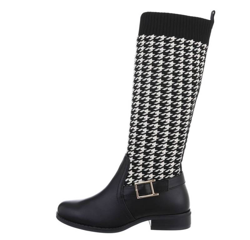 Ital-Design Damen Freizeit Stiefel Blockabsatz Flache Stiefel in Schwarz von Ital-Design