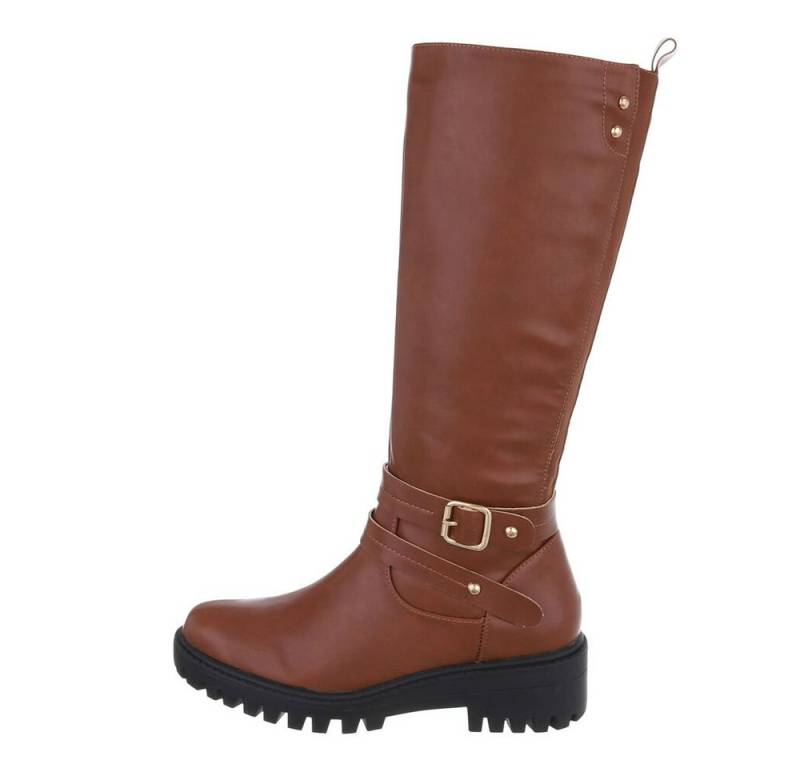 Ital-Design Damen Freizeit Stiefel Blockabsatz Klassische Stiefel in Camel von Ital-Design