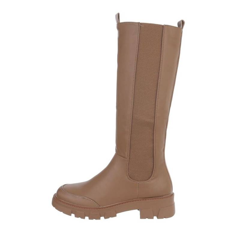 Ital-Design Damen Freizeit Stiefel Blockabsatz Klassische Stiefel in Hellbraun von Ital-Design