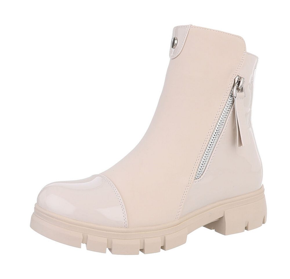 Ital-Design Damen Freizeit Stiefelette (87108535) Blockabsatz Plateaustiefeletten in Beige von Ital-Design