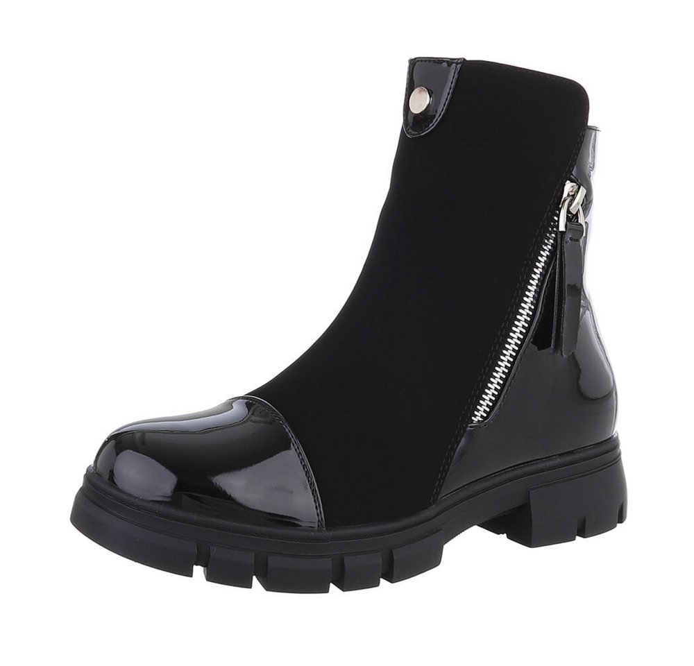 Ital-Design Damen Freizeit Stiefelette (87108541) Blockabsatz Plateaustiefeletten in Schwarz von Ital-Design