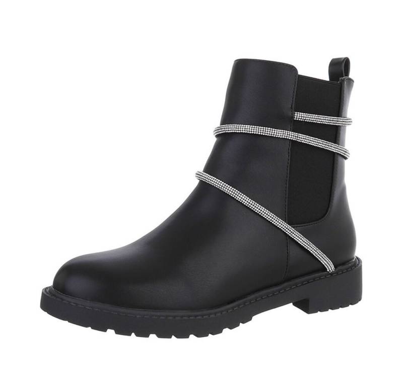 Ital-Design Damen Freizeit Stiefelette (87108757) Blockabsatz Flache Stiefeletten in Schwarz von Ital-Design