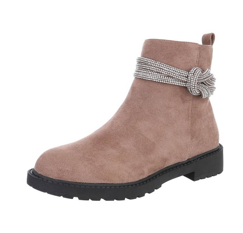 Ital-Design Damen Freizeit Stiefelette (87108773) Blockabsatz Flache Stiefeletten in Hellbraun von Ital-Design