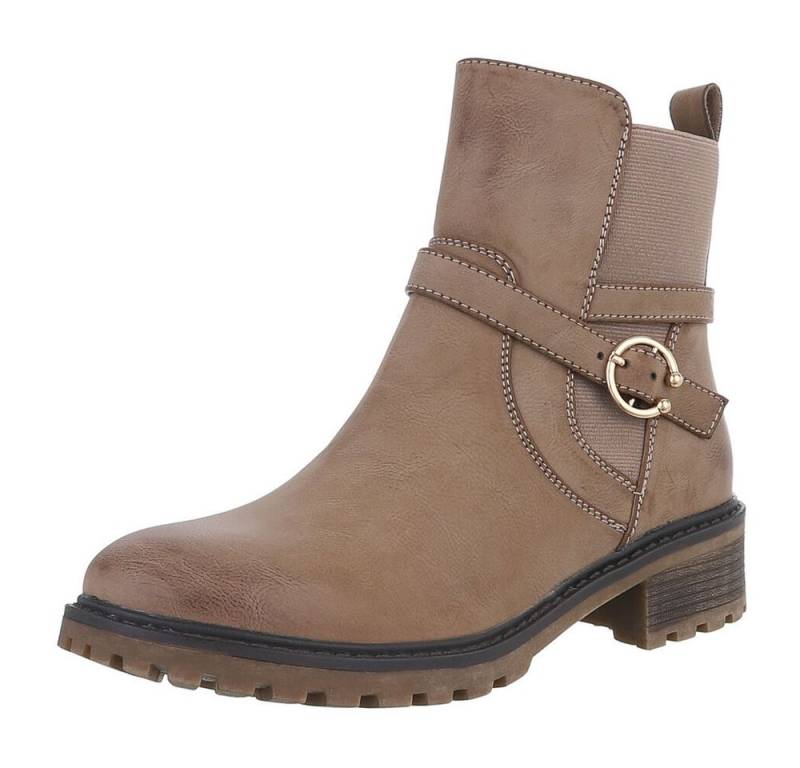 Ital-Design Damen Freizeit Stiefelette (88489429) Blockabsatz Flache Stiefeletten in Hellbraun von Ital-Design