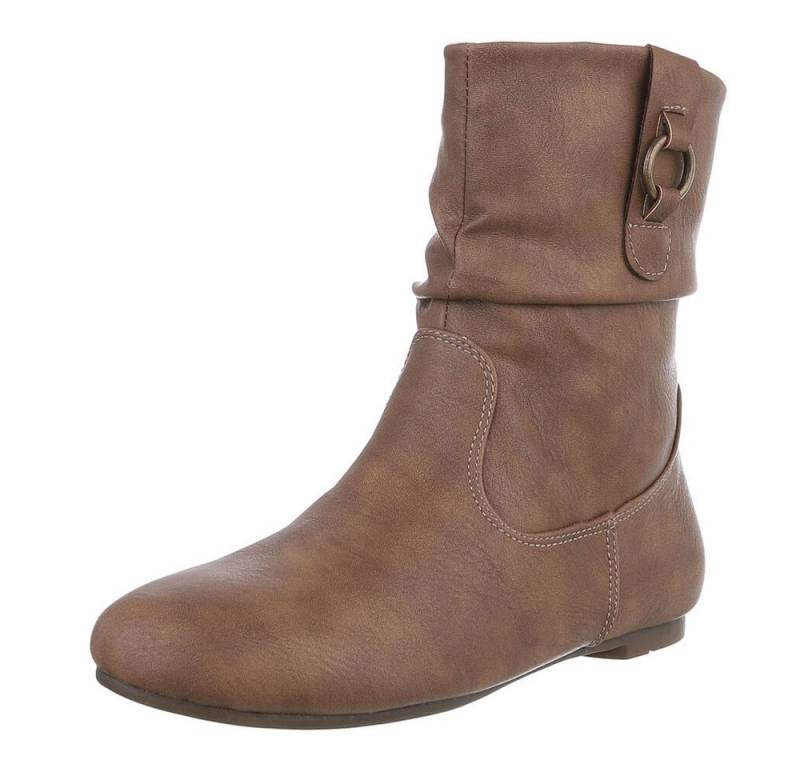 Ital-Design Damen Freizeit Stiefelette (88519463) Blockabsatz Flache Stiefeletten in Hellbraun von Ital-Design