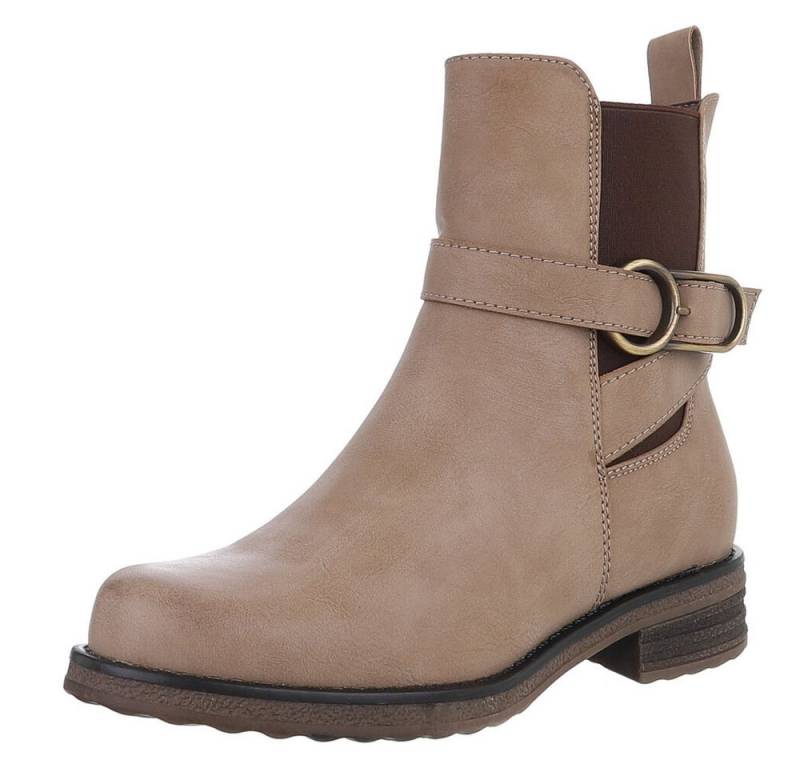 Ital-Design Damen Freizeit Stiefelette (88577541) Blockabsatz Flache Stiefeletten in Hellbraun von Ital-Design