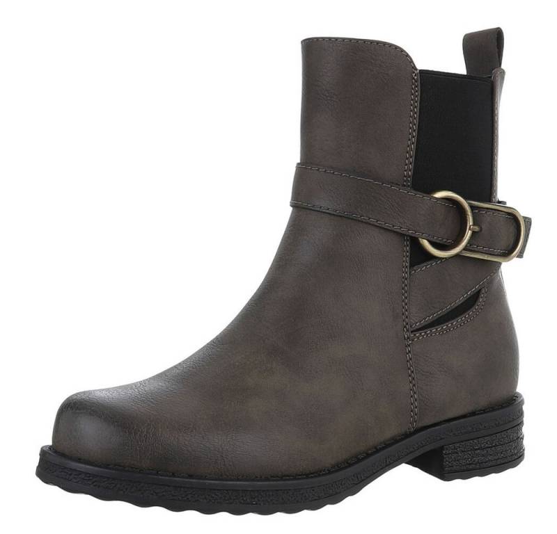 Ital-Design Damen Freizeit Stiefelette (88577546) Blockabsatz Flache Stiefeletten in Dunkelgrün von Ital-Design