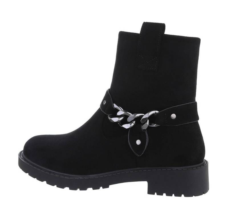 Ital-Design Damen Freizeit Stiefelette Blockabsatz Flache Stiefeletten in Schwarz von Ital-Design