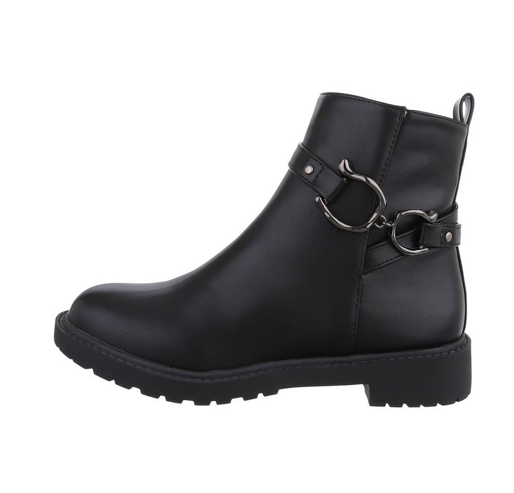 Ital-Design Damen Freizeit Stiefelette Blockabsatz Flache Stiefeletten in Schwarz von Ital-Design