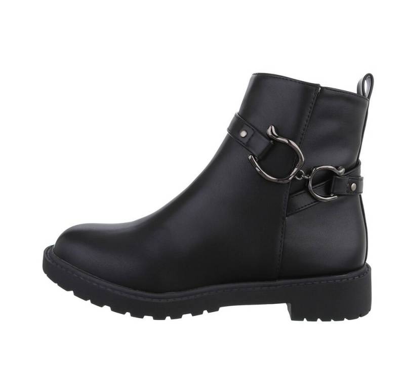 Ital-Design Damen Freizeit Stiefelette Blockabsatz Flache Stiefeletten in Schwarz von Ital-Design