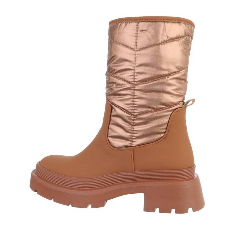 Ital-Design Damen Freizeit Stiefelette Blockabsatz Plateaustiefeletten in Camel von Ital-Design