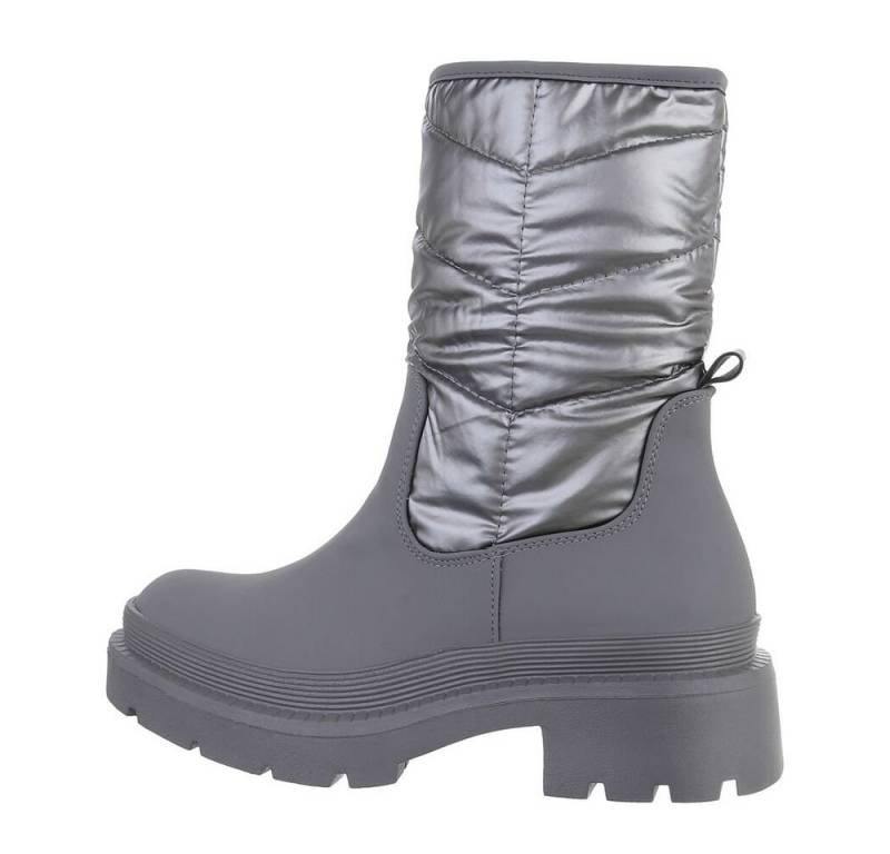Ital-Design Damen Freizeit Stiefelette Blockabsatz Plateaustiefeletten in Grau von Ital-Design