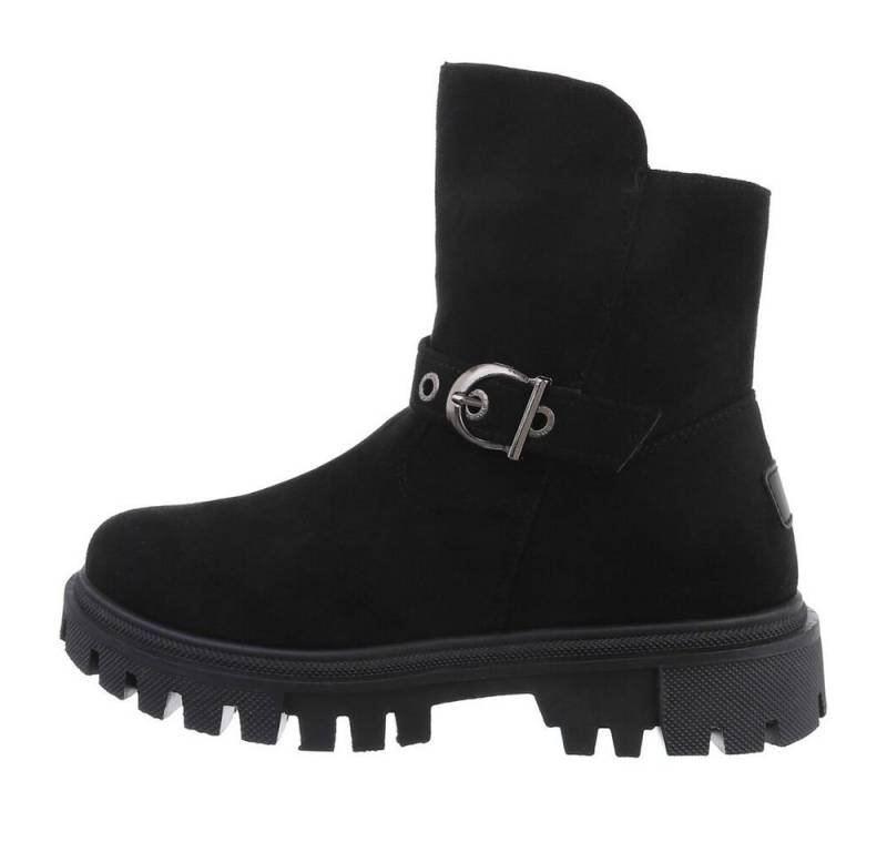 Ital-Design Damen Freizeit Stiefelette Blockabsatz Plateaustiefeletten in Schwarz von Ital-Design