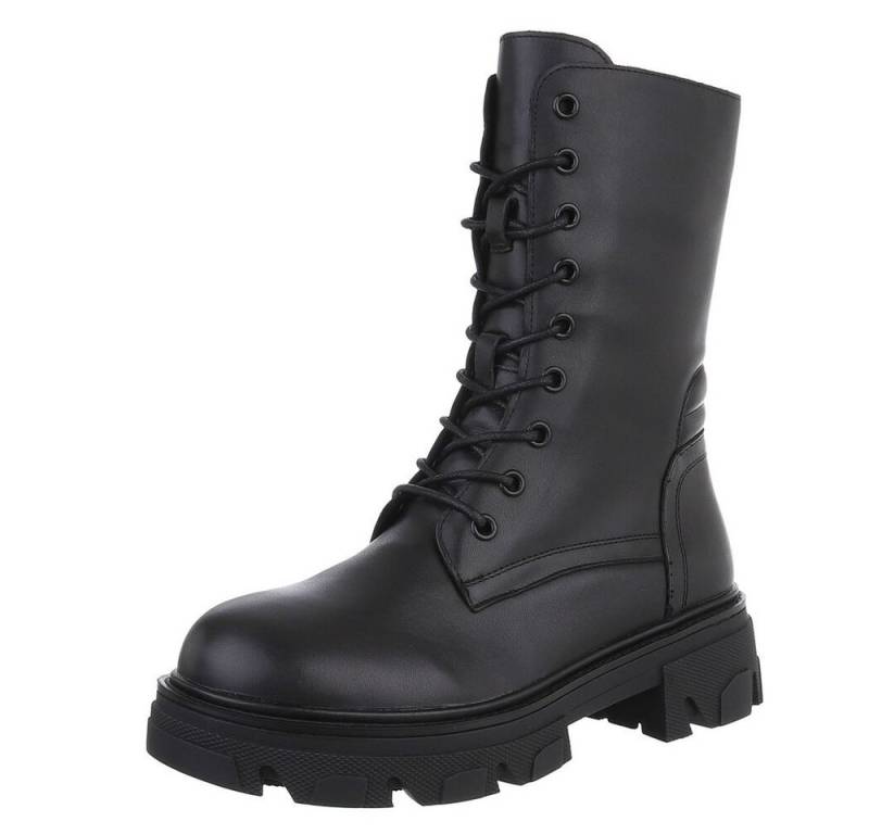 Ital-Design Damen-Freizeitschnürschuhe aus echtem Leder Schnürstiefelette (88489299) Blockabsatz Stiefeletten in Schwarz von Ital-Design