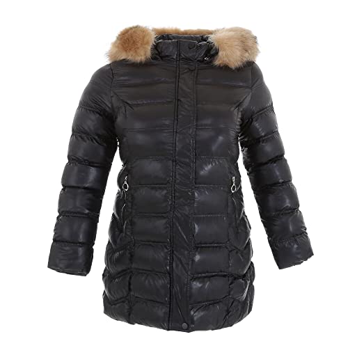 Ital Design Damen GEFÜTTERT KAPUZE (ABNEHMBAR) DEKOFELL DRUCKKNÖPFE JACKE NATURE Gr. 44 Schwarz von Ital Design