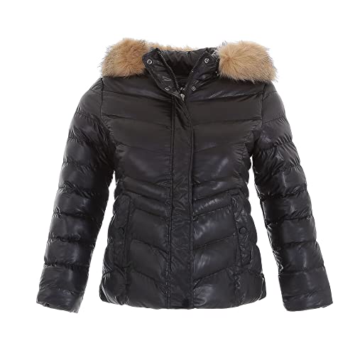 Ital Design Damen GEFÜTTERT KAPUZE (ABNEHMBAR) DEKOFELL DRUCKKNÖPFE JACKE NATURE Gr. 48 Schwarz von Ital Design