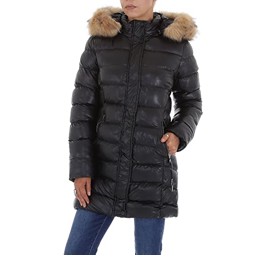 Ital Design Damen GEFÜTTERT KAPUZE (ABNEHMBAR) DEKOFELL DRUCKKNÖPFE JACKE NATURE Gr. XL Schwarz von Ital Design