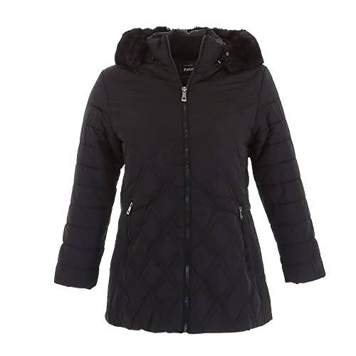 Ital Design Damen GEFÜTTERT KAPUZE (ABNEHMBAR) DEKOFELL JACKE NATURE Gr. 54 Schwarz von Ital Design