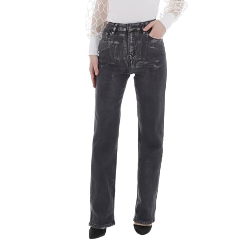 Ital Design Damen GLÄNZEND Stretch Destroyed-Look Used-Look Jeans Laulia Gr. L/40 Dunkelgrau von Ital Design