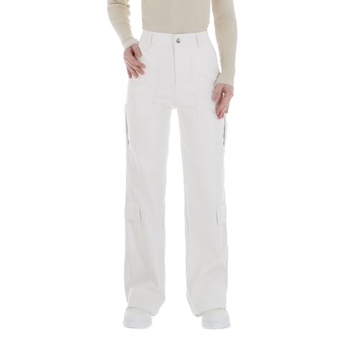 Ital Design Damen GLÄNZEND Stretch KNÖPFE Reissverschluss Hose Emma&Ashley Gr. M Weiß von Ital Design