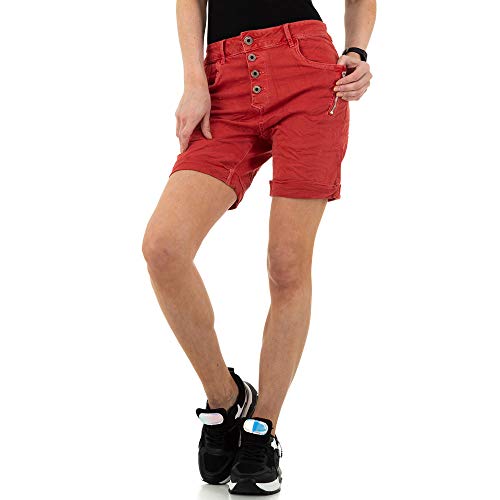 Ital Design Damen HIGH Waist Jeans Shorts Jewelly Jeans Gr. XS/34 Rot von Ital Design