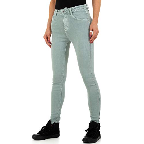 Ital-Design Damen HIGH Waist Skinny Jeans Laulia Gr. S/36 Hellgrün von Ital-Design