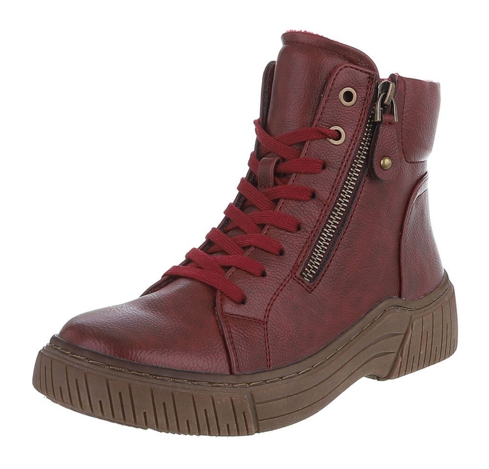 Ital-Design Damen Halbschuh mit Reißverschluss und Schnürung Schnürstiefelette (90598678) Flach Stiefeletten in Weinrot von Ital-Design