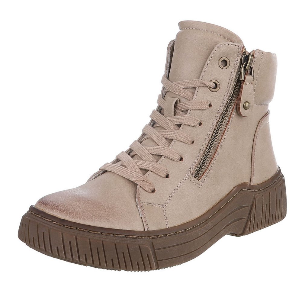 Ital-Design Damen Halbschuh mit Reißverschluss und Schnürung Schnürstiefelette (90598684) Flach Stiefeletten in Hellbraun von Ital-Design