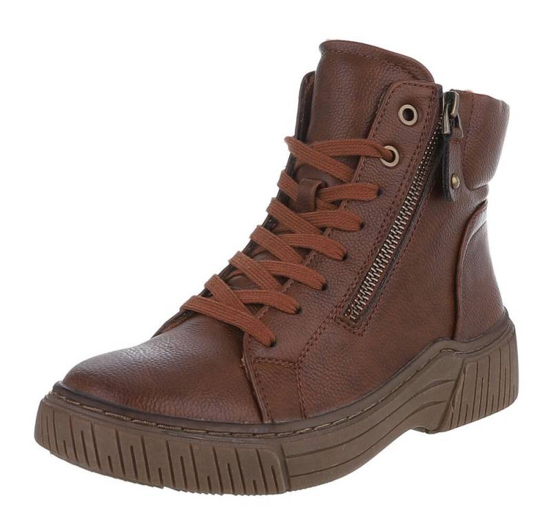 Ital-Design Damen Halbschuh mit Reißverschluss und Schnürung Schnürstiefelette (90598688) Flach Stiefeletten in Braun von Ital-Design