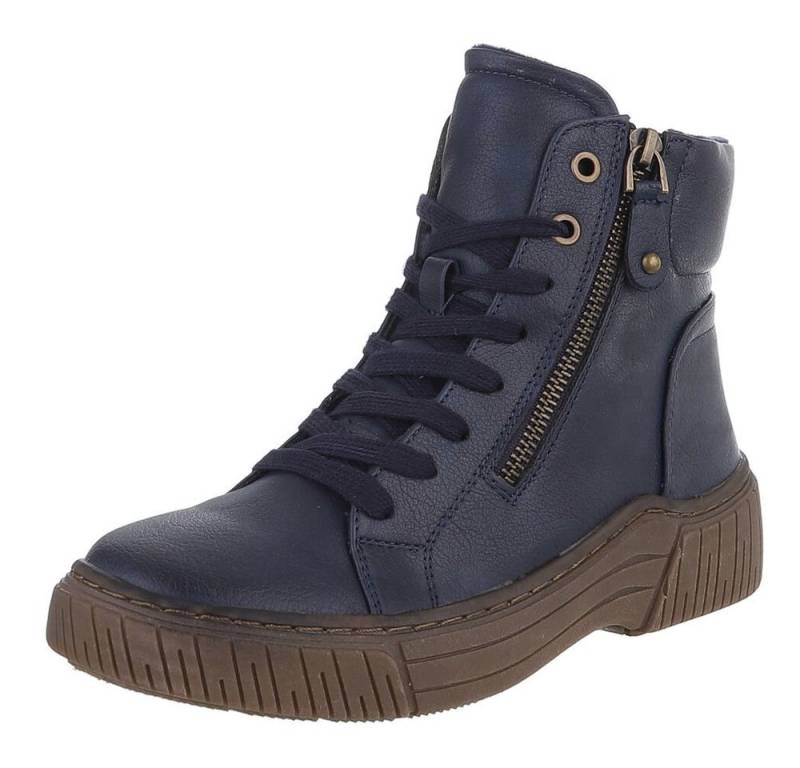 Ital-Design Damen Halbschuh mit Reißverschluss und Schnürung Schnürstiefelette (90598696) Flach Stiefeletten in Blau von Ital-Design