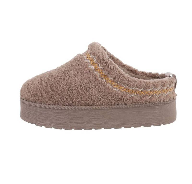 Ital-Design Damen Hausschuhe Freizeit Hausschuh (85135941) Keilabsatz/Wedge Hausschuhe in Hellbraun von Ital-Design