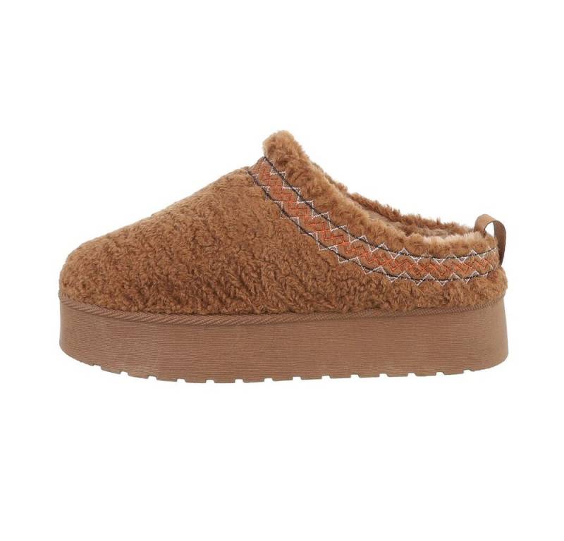 Ital-Design Damen Hausschuhe Freizeit Hausschuh (85135978) Keilabsatz/Wedge Hausschuhe in Camel von Ital-Design