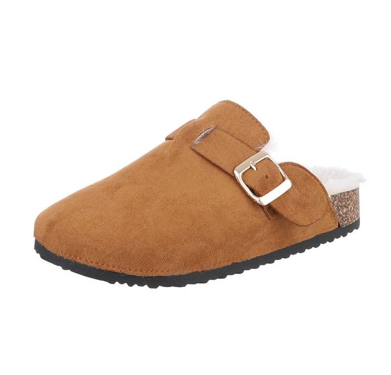 Ital-Design Damen Hausschuhe Freizeit Hausschuh (87417774) Flach Hausschuhe in Camel von Ital-Design