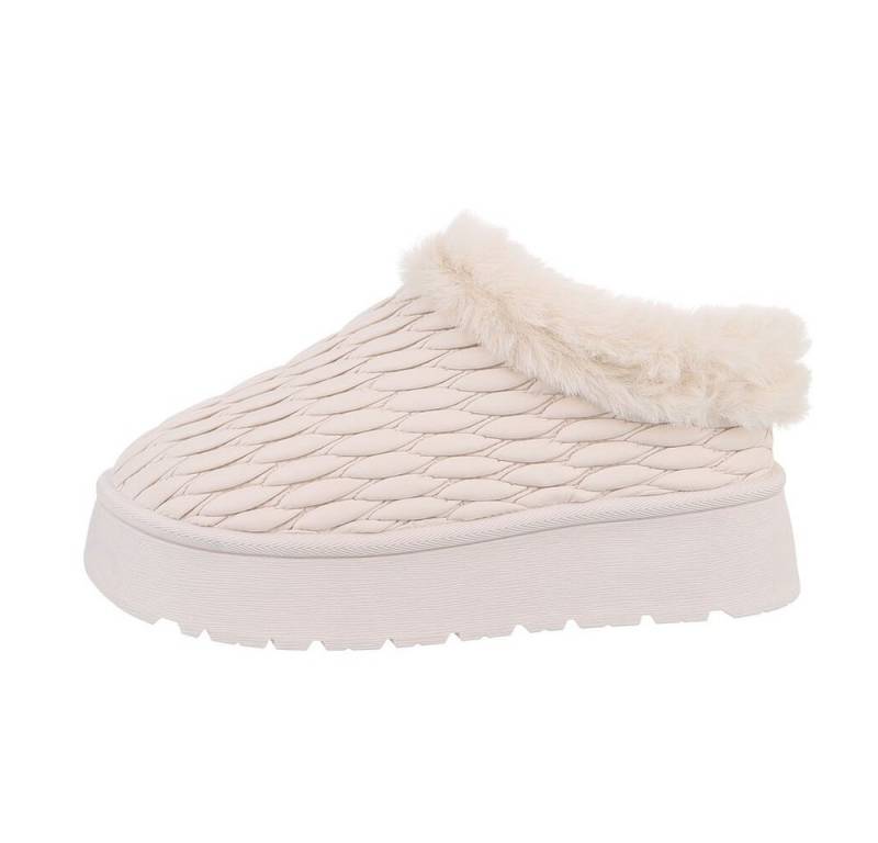 Ital-Design Damen Hausschuhe Freizeit Snowboots Flach Plateaustiefeletten in Creme von Ital-Design