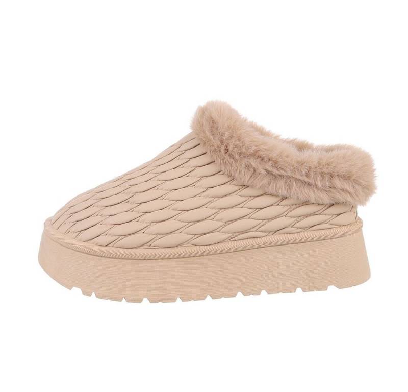 Ital-Design Damen Hausschuhe Freizeit Snowboots Flach Plateaustiefeletten in Hellbraun von Ital-Design