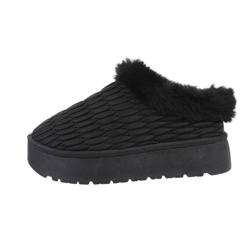 Ital-Design Damen Hausschuhe Freizeit Snowboots Flach Plateaustiefeletten in Schwarz von Ital-Design